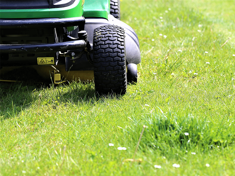 绿色草地上的绿色割草机
